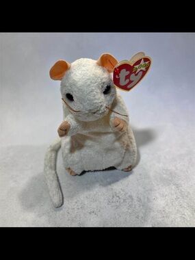 Ty Beanie Babies White Plush Mouse - Soft Small Pet Toy retired